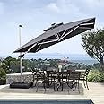 PURPLE LEAF 3 X 3 M Garden Cantilever Parasol with Led Solar Lights Bar, Large Square Overhanging Patio Umbrella with Crank Handle and Tilt for Balcony and Outdoor, Grey