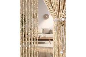 ‎FOUNDGO FoundGo Perlenvorhang Holz [90x200cm 90 Stränge] Handgefertigte Holzperlenvorhang Türvorhang als Insektenschutz Fliegenschutz Raumteiler für Zimmer Balkon Türen