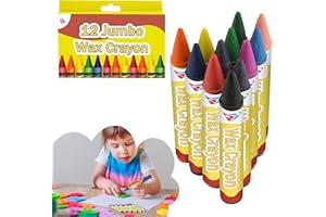 HOVUK 12Pcs Jumbo Wax Crayons for Toddlers – Safe, Non-Toxic, Easy Grip Crayons for Kids, Washable Colouring Set for Art, Crafts, Halloween Basket Gifts and School Supplies