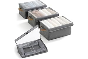 FUSACONY 3 Pack Clothes Storage Boxes with Lids, Wardrobe Storage Organiser with Steel, Collapsible Closet Organizers and Storage, Drawer Organiser Box for Bedding,Jeans,T-shirts,Towel (Grey)