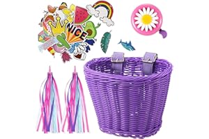 GIMOCOOL Cestas para Bicicletas, Cesta Bicicleta Delantera Infantil, Cesta de Bicicleta Vintage Wicker, Cesta Bicicleta Desmontable con Campana y Pegatina para la Escuela, al Aire Libre, Ciclismo