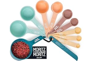 Moritz & Moritz Juego de 11 piezas de Cucharas Dosificadoras apilables - Cuchara Dosificadora, tazas dosificadoras y cucharas medidoras 1,25-240 ml/negro - 10 medidas y regla alisadora
