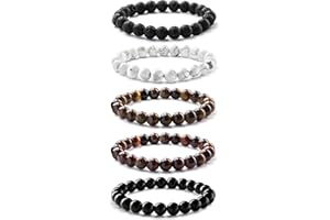 Milacolato Bracelets Perle Hommes 8MM Tigers Eye Mens Bracelet Matte Lava Rock Bracelet Extensible réglable Bracelets de Perles pour Hommes Fête des pères Bijoux pour Hommes Cadeaux