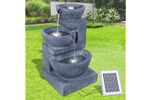 AMUR Fontaine de Jardin Solaire avec Batterie Li-ION et Lumière LED 61 cm - Cascade COQUILLES Granit