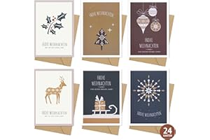 LEGEZON 24 Weihnachtskarten & Umschläge, Skandinavien-Edition, Weihnachtskarten mit Umschlag Set, Premium Klappkarten DIN A6, für Familie, Freunde, oder geschäftlich (6 * 4)