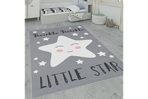 ‎PACO HOME Paco Home Kinderteppich, Kinderzimmer Teppich m. Stern, Mond u. Karo Motiven, Grösse:140x200 cm, Farbe:Grau 3