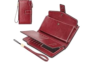 AOVNEA Portefeuille Femme en PU Cuir, Grande Capacité Porte Monnaie Femme avec RFID Blocage & Bracelet Détachable, Porte Feuilles pour Femme Lisse avec Emplacements Cartes et Fermeture Eclair (Rouge)