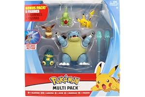 Pokemon Battle Figurine Multi 5 Pack - Tortank, Goinfrex, Embrilex, Estate & Pikachu - Nuova Onda 2020 - Dettagli Autentici