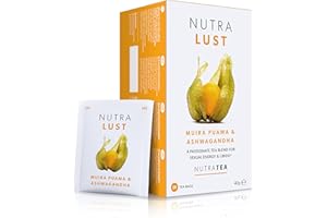 NUTRA TEA NutraLust - Containing Ashwagandha, Muira Puama and Ginseng - Helping to Improve Passion & Stamina - 20 Enveloped Tea Bags - by NutraTea - Herbal Tea