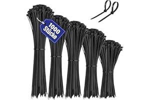 AZISHA Serflex Noir - Collier De Serrage Plastique - Collier Colson - Riselant Autobloquant - Collier Rilsan 100/150/200/250/300mm De Long Résistant À La Chaleur Et Aux UV-1000 Pièces Nylon Serre Flex