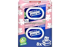 Tempo Papier toaletowy wilgotne mleko migdałowe i pantenol, opakowanie 16 sztuk (8 x 2 x 42 sztuki)