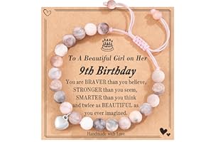 POWWA 4-16 Jahre Geburtstag Geschenke für Mädchen, Pink Zebra Naturstein Armband mit süßem Herzanhänger und Nachrichtenkarte für Tochter/Enkelin/Nichte Birthday Gifts for Girls