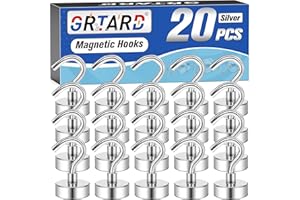 Grtard 20 Pack Magnetic Hooks, 22 lb+ Pull Neodymium Magnet Hooks Heavy Duty, Strong Magnets with Hook for Hanging, Cruise, Ceiling, Van, Tool, Magnetic Hook for Fridge, Kitchen, Workplace, Office