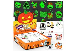 Leesgel Halloween Party Bag Fillers for Kids, 192pcs Glow Temporary Tattoos Stickers Party Favours, Halloween Toys for Treats Activities Games Makeup Decorations Accessories