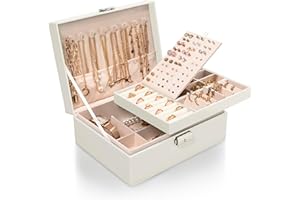 Sasha Morel 2-Layer Jewellery Box with Lock & Keys, Velvet Lined Travel Jewellery Box - Organiser - Necklace and Ring Storage, Gift for Girls and Women - Ideal for Home Accessories - Cream