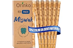 Siwak Naturale - Miswak Radice di Arak per Denti e Igiene Orale - Spazzolino Ecologico in Radice di Miswak - Set di 12 Stick Naturali per la Pulizia dei Denti - ORINKO