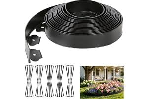 Rabattkant och rabattkant – 10 m flexibel trädgårdskant av plast (5 cm hög) med 50 jordspett – för rabattbegränsning, klippka
