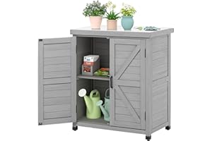 SoliWood Gartenschrank Wetterfest Outdoor, Outdoor Schrank aus Holz mit Metallplatte als Pflanztisch und Gartenarbeitsplatz für Terrasse Balkon und Garten 91 x 78 x 43 cm.