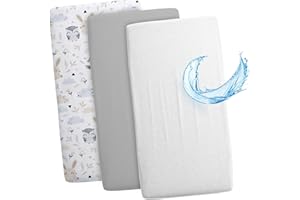 TOTSY BABY Sábanas Ajustables para Cochecito de bebé Juego de 3: 50x83 cm - 2 sábanas + 1 Protector de colchón Impermeable - Accesorios para Cuna de bebé y minicuna 50 x 83