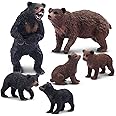 toymany 6PCS Bear Figurines, Realistic Forest Animal Family Figures Set Includes Brown Bears and Black Bears Education Birthday Gift Christmas Toy for Kids Children Toddlers
