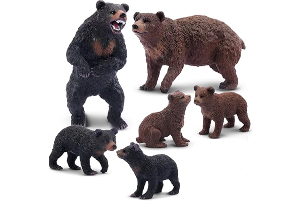 Toymany Lot de 6 Figurines d'Animaux de la Forêt - Ensemble Éducatif Avec Ours Brun et Noir - Cadeau d'Anniversaire, Jouet de Noël pour Enfants