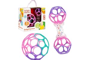 Bright Starts Delightful Duo 2-Pack Gift Set with Easy-Grasp Oball Rattles, Pink, Baby Toys for Newborn and Up