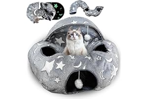 SCIFIVISI Katzenbett mit Leuchtfunktion, XXL Plüsch Katzentunnel mit Ball, Große Rascheltunnel Katzenhöhle Katzenspielzeug für Katzen Kaninchenoder Welpen
