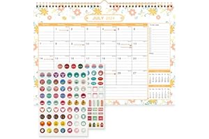Benjia Calendario da tavolo 2024-2025 anno accademico luglio 2024-dicembre 2025, 18 mesi, calendario da parete mensile grande, con copertura protettiva in plastica (Fiore con bobina, 38x30 cm)