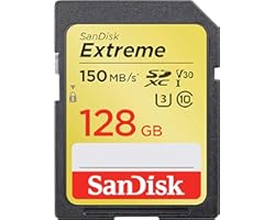 SanDisk Extreme 128 GB SDXC Memory Card, Up to 150 MB/s, Class 10, U3, V30