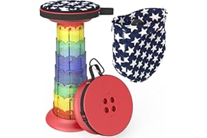 ALEVMOOM 20.4" Portable Folding Stool&Chair with Cushion and Bag with 440lbs Load Capacity Retractable Collapsible Foldable Telescopic Stool for Fishing Camping Hiking(Red Rainbow)