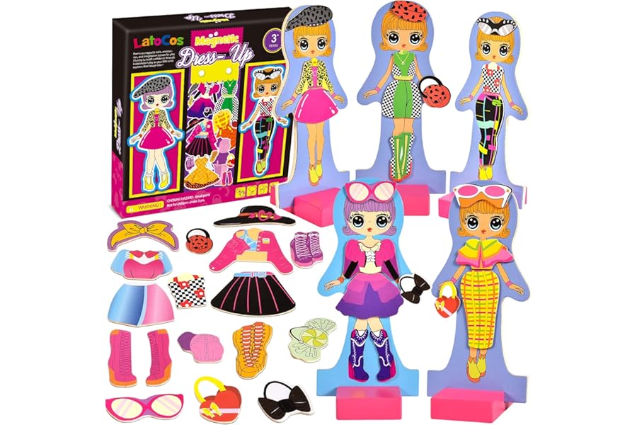 Toyssa Magnetic Dress-Up Dolls Dress Up Games Toys Gifts for Kids Girls 2 3 4 5 6 Years Fashion Design Pretend Play Toys Wooden Matching Game Educational Montessori Toys Kids Toddlers