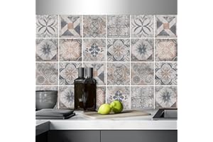 AREDE 32 Pz Adesivi per Piastrelle Bagno e Cucina 15 x 15 cm Autoadesivo Decorazione Adesivo murale in PVC Impermeabile Adesivi Parete mattonelle mosaico stile / T1064