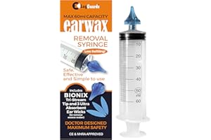 LUGGUARDS BIONIX EAR WAX REMOVAL SYRINGE LARGE CAPACITY 60ML MHRA & CE APPROVED + 3 x ANTI INFECTION EAR WICKS & 1 x ANTIBACTERIAL 3 STREAM OTOCLEAR TIP USED BY PROFESSIONALS.