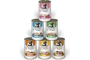 DOGGY Dog Paté Mix 2, 6 x 400 g, Nassfutter für Hunde im Probierpaket, getreidefreies Hundefutter mit Lachsöl und Grünlippmuschel, Alleinfuttermittel mit hohem Fleischanteil, Made in Germany