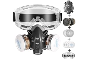 DK177 Reusable Respirator Mask, Dust Mask with Replaceable Filters and Safety Goggles,Gas Mask Spray Paint Mask for Cleaning,Grinding,Sanding,Welding and Painting