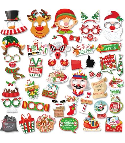 WakiHong Opblaasbare fotolijst met 32 stuks Photo Booth rekwisieten, kerstfeest, fotorequisieten voor Kerstmis, feestaccessoires, oudejaarsavond