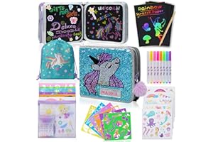 AMITIÉ LANE Unicorn Colouring Sets for Kids Ages 4-8, Great Travel Colouring Kit Or Activity Sets for Kids Ages 3-5 with Erasable Doodle Book, Stickers, Scratch Paper, Washable Markers, Unicorn Gifts for Girls