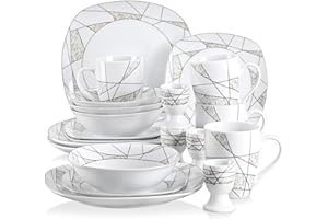 VEWEET 'Serena' 20-Piece Dinner Set Ivory White Porcelain Irregular Patterns Dinnerware Set of 4 * Egg Cup, 4 * Mug, 4 * Bowl, 4 * Dessert Plate, 4 * Dinner Plate