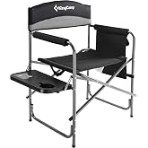 KingCamp Campingstuhl Regiestuhl mit Seitenablage und Seitentasche &Uuml;bergro&szlig;er Gepolsterter Sitz belastbar bis 180 kg