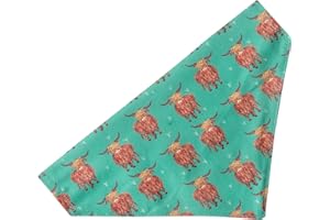 Eco Chic Recycled Dog Bandana 1PCS Washable Triangle Scarf for Pets Dogs and Cats (Highland Cow Teal)
