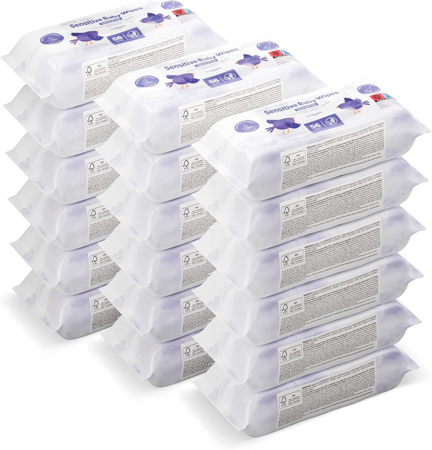 by Amazon Sensitive Baby Wipes 1008 Wipes, Unscented, 18 Pack of 56