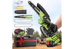 VIWKO Mini Motosega a Batteria, Motosega Elettrica 6 Pollici 960W, Tensione Catena Senza Attrezzi, Sega a Batteria per Potatura con 2 Chains e Blocco di Sicurezza, Pompetta Olio per Legno Giardini DIY