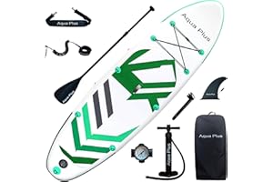 Aqua Plus Sup Gonflable de 15 cm d'épaisseur pour Tous Les Niveau x de compétence Planche à pagaie Debout, pagaie, Pompe, Sac à Dos de Voyage ISUP, Laisse, bandoulière, Jeune, Adulte