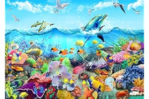 HUADADA 1000 Pieces Jigsaw Puzzles for Adults Ocean World Sea Coral Dolphins Fun Jigsaw Puzzles for Adults 1000 Piece