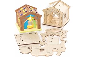 Baker Ross FC206 Kit Modello in Legno Stalla della Nativià - Confezione da 3, Portacandele da Decorare ed Esporre, Progetto Artistico e Artigianale per Bambini