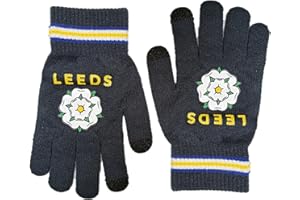 Beyond Happy Leeds Adult Gloves - Yorkshire Rose Leeds Football Fans Touch Gloves - 100% Acrylic Winter Accessory
