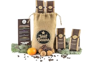 ‎VIETBEANS Kaffee Geschenk für Kaffeeliebhaber - Kaffeesack Jute - Vier Sorten exotischer Kaffee im Jutesack -Geschenkidee - Geschenk für Kaffeetrinker - Probierset - Gemahlen