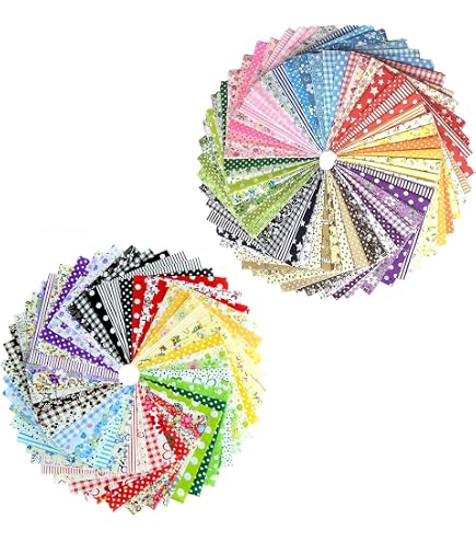 AONER Lot 100 Carrés Tissu Coton 10x10cm - Patchwork DIY Quilting - Coupons Multicolores