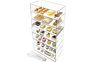 CITYJOY 7 Tiers Clear Counter Top Bakery Display Case Pastry Display Cabinet 34.65" X 19.49" X 10.24" Party Desserts Rack Cake Bread Stand 5mm High Impact PETG Panels, Front Doors + Finger Holes