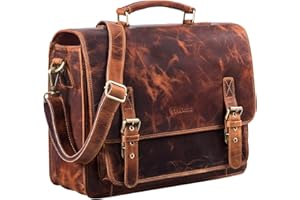 STILORD 'James' Leder Business Aktentasche für Herren Damen Vintage Umhängetasche mit 14 Zoll Laptop Fach große Ledertasche für Lehrer Büro und Arbeit, Farbe:Kara - Cognac